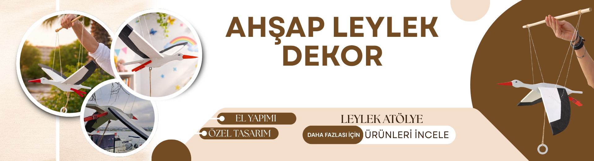 El yapımı ahşap leylek dekor, hareketli kanatlı doğal dekoratif ürün